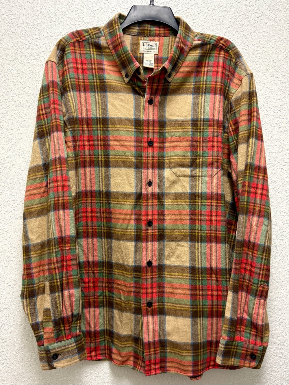 L.L. Bean Men's XL Scotch Plaid Flannel Shirt, Traditional Fit Antique Stewart